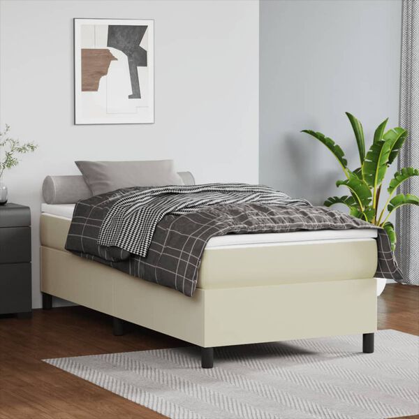 vidaXL Cama com molas/colch&atilde;o 100x200 cm couro artificial cor creme