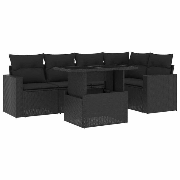 vidaXL 6 pcs conjunto sof&aacute;s de jardim c/ almofad&otilde;es vime PE preto