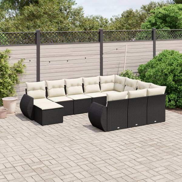 vidaXL 11 pcs conjunto sof&aacute;s de jardim c/ almofad&otilde;es vime PE preto