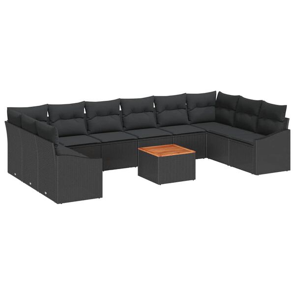 vidaXL Conjunto de Sof&aacute; de Jardim com almofada 11 pcs Preto vime PE