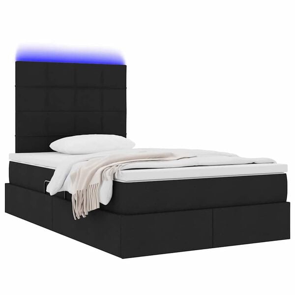 vidaXL Cama com arruma&ccedil;&atilde;o e LED com led Preto 120 x 190 cm Poli&eacute;ster