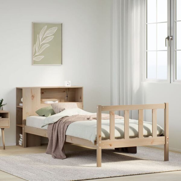 vidaXL Cama com estante sem colchão 90x190 cm pinho maciço