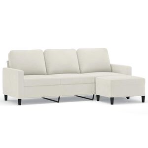 vidaXL Sof&aacute; de 3 lugares com apoio de p&eacute;s 180 cm veludo cor creme