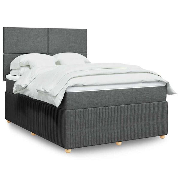 vidaXL Cama com molas/colch&atilde;o 140x190 cm tecido cinzento-escuro