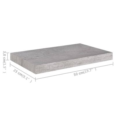 vidaXL Prateleiras de parede 2 pcs 50x23x3,8 cm MDF cinzento-cimento