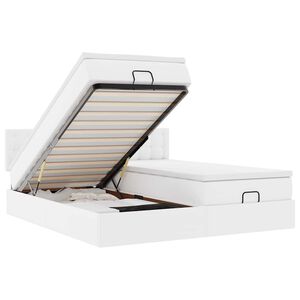 vidaXL Estrutura de cama otomana com colch&atilde;o branco couro falso