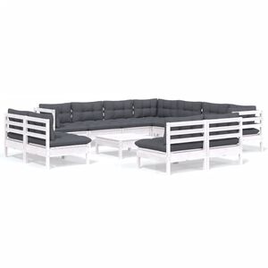 vidaXL 12 pcs conj. lounge de jardim c/ almofad&otilde;es pinho maci&ccedil;o branco