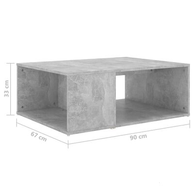 vidaXL Mesa de centro 90x67x33 cm contraplacado cinzento cimento