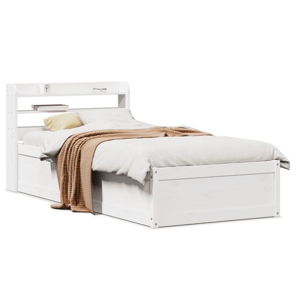 vidaXL Estrutura de cama com cabeceira 90x190 cm pinho maci&ccedil;o branco