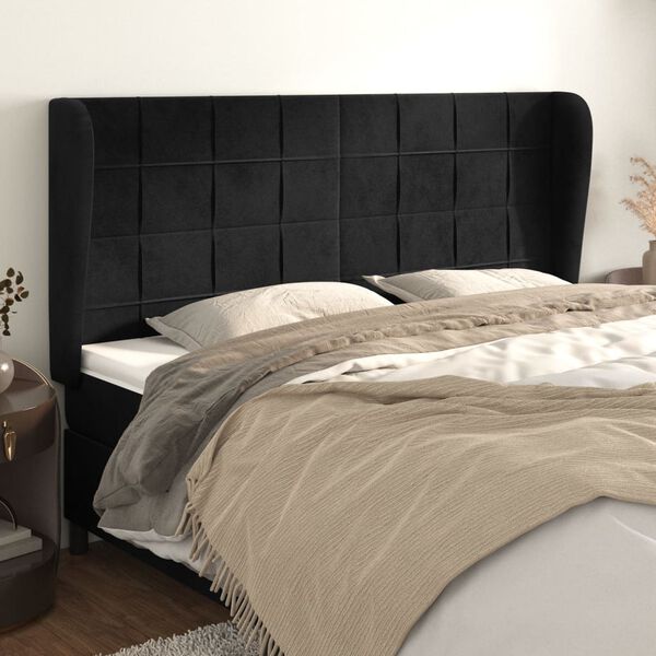 vidaXL Cabeceira de cama c/ abas veludo 203x23x118/128 cm preto