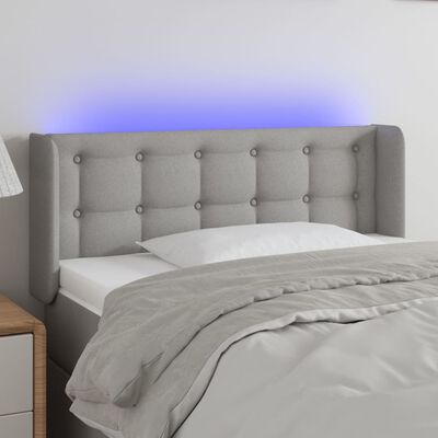 vidaXL Cabeceira cama c/ luzes LED tecido 103x16x78/88 cm cinza-claro