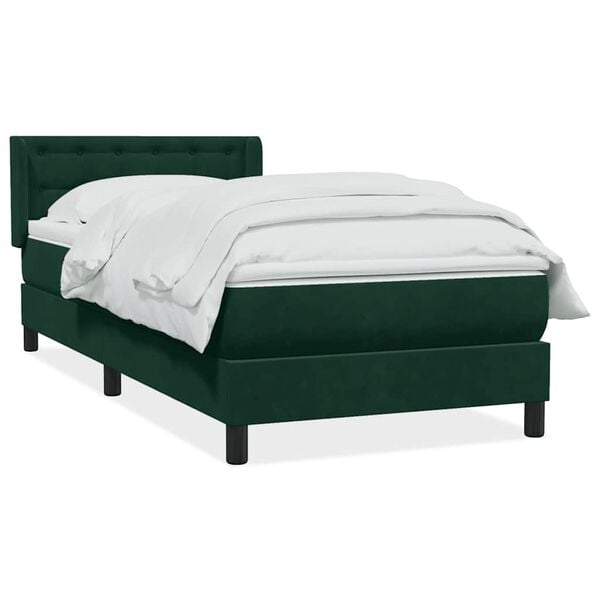 vidaXL Cama com molas/colch&atilde;o verde-escuro 80x220 cm veludo