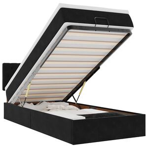 vidaXL Estrutura de cama otomana com colch&atilde;o preto 80x200cm veludo