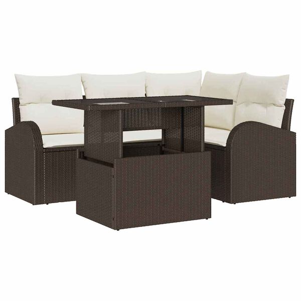 vidaXL Conjunto de Sof&aacute; de Jardim 5 pcs Castanho Rattan Sint&eacute;tico