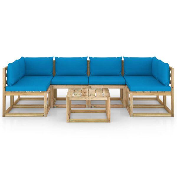 vidaXL Conj. lounge de jardim 7 pcs com almofad&otilde;es pinho impregnado