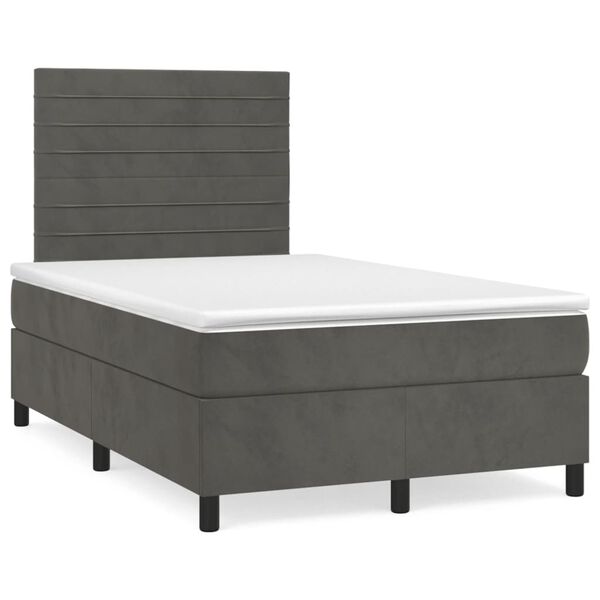 vidaXL Cama box spring colch&atilde;o LED 120x190cm couro artif. cinza-escuro