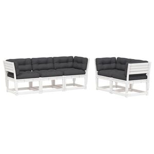 vidaXL 5 pcs conj. sof&aacute;s de jardim c/ almofad&otilde;es pinho maci&ccedil;o branco