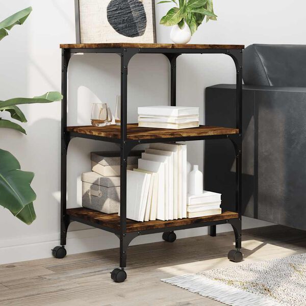 vidaXL Suporte impressora 3 prateleiras deriv. madeira carvalho fumado