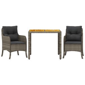 vidaXL 3 pcs conjunto de jantar p/ jardim c/ almofad&otilde;es vime PE cinza