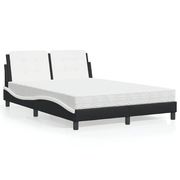 vidaXL Cama com colch&atilde;o Zadar 140x200 cm couro artificial preto e branco