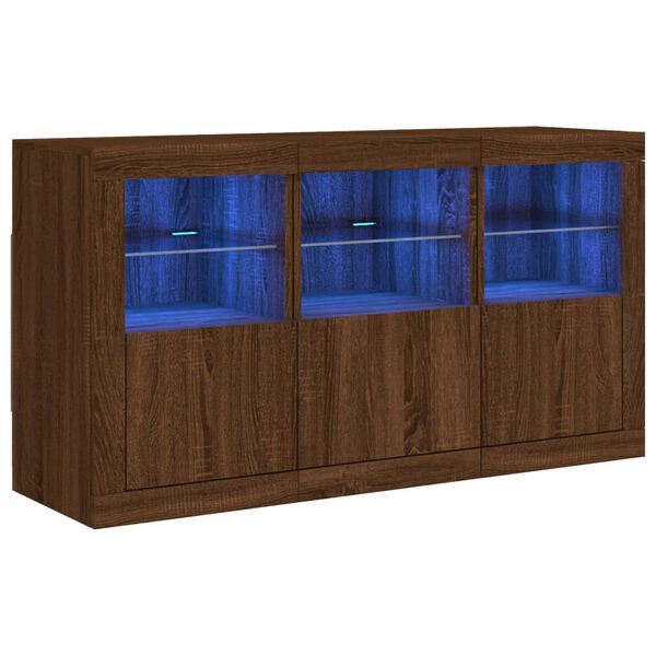 vidaXL Aparador com luzes LED 123x37x67 cm carvalho castanho