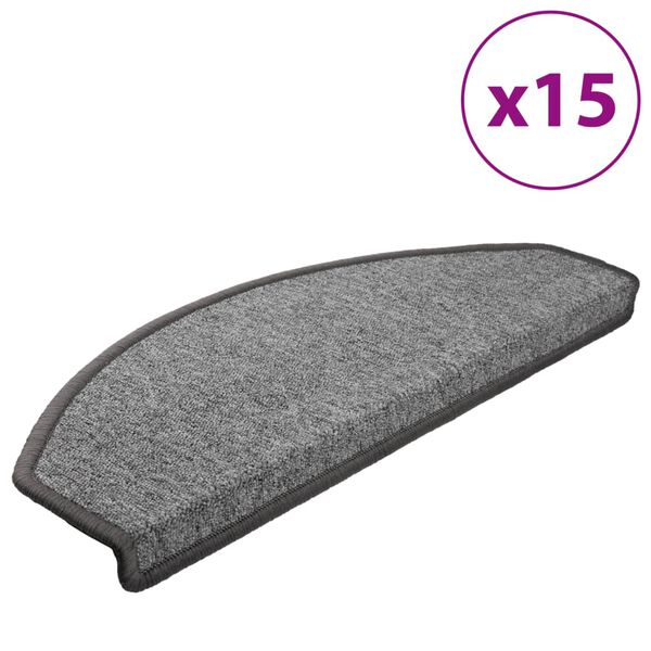 vidaXL Tapetes de escada 15 peças 65x24x4 cm cinza escuro semicircular grande