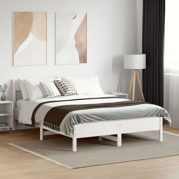 vidaXL Cama sem colchão 140x190 cm madeira de pinho maciça branco