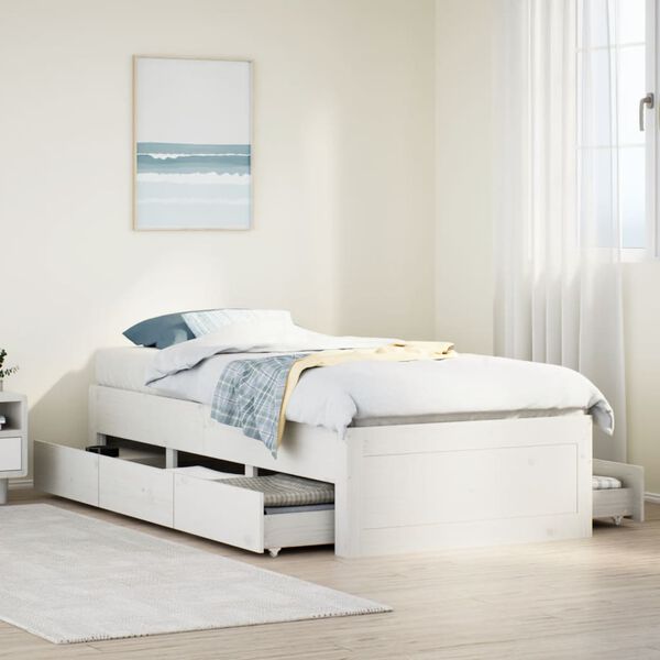 vidaXL Cama sem colchão com gavetas 90x200 cm pinho maciço branco