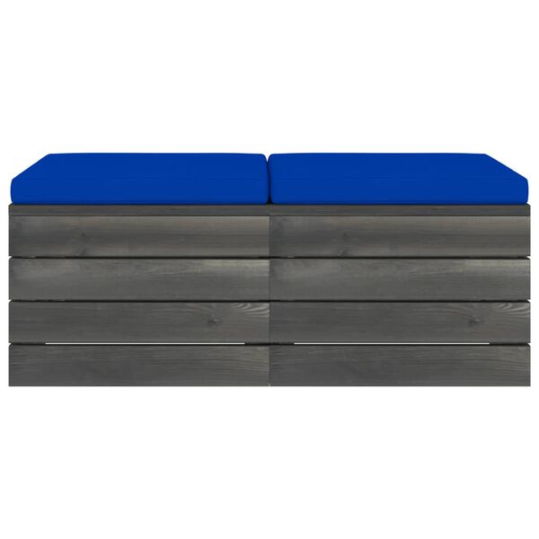 vidaXL Otomanos de paletes p/ jardim 2 pcs c/ almofadões pinho maciço