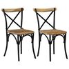 vidaXL Cadeiras costas cruz 2 pcs mangueira maci&ccedil;a preto