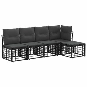vidaXL Conjunto de Sof&aacute;s para Exterior 5 unid. 5 lugar Preto Poli&eacute;ster