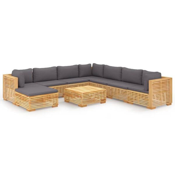 vidaXL 9 pcs conjunto lounge jardim c/ almofad&otilde;es madeira teca maci&ccedil;a