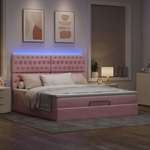 moldura de cama otomana vidaXL com colch&atilde;o rosa 200x200cm Veludo