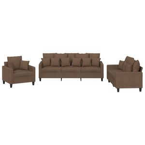vidaXL 3 pcs conjunto de sof&aacute;s com almofadas tecido castanho