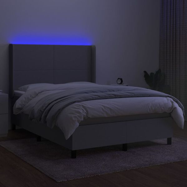 vidaXL Cama box spring c/ colch&atilde;o e LED 140x190 cm tecido cinza-claro