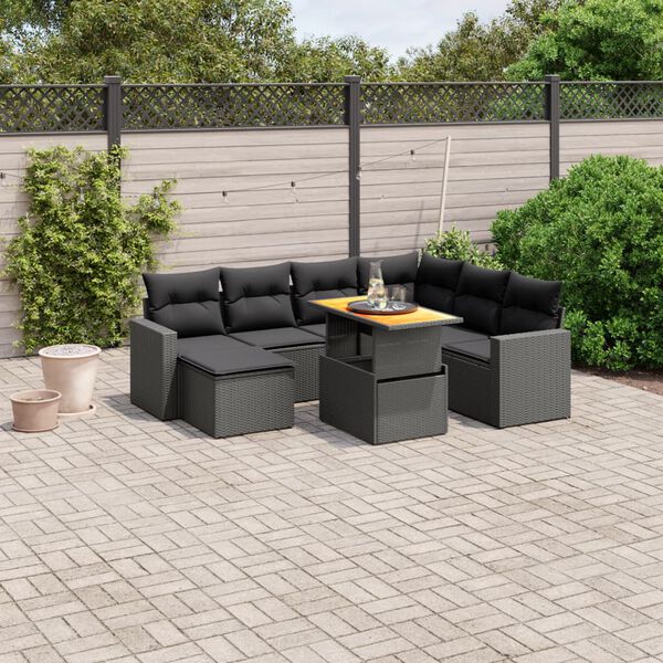vidaXL 8 pcs conjunto sof&aacute;s de jardim com almofad&otilde;es vime PE preto
