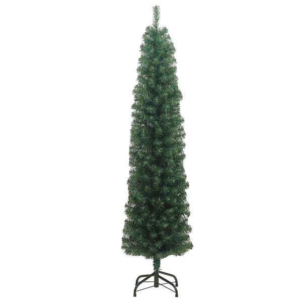 vidaXL Árvore de Natal artificial fina com suporte 210 cm PVC verde