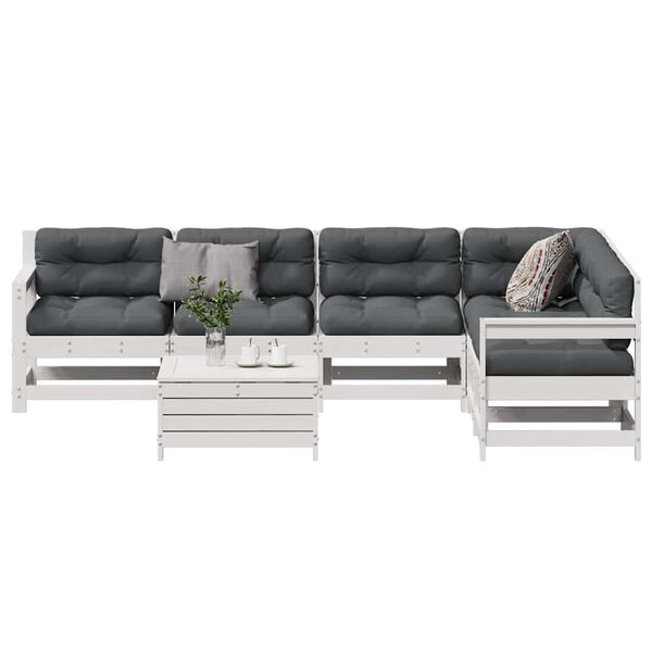 vidaXL 7 pcs conj. lounge de jardim c/ almofad&otilde;es pinho maci&ccedil;o branco