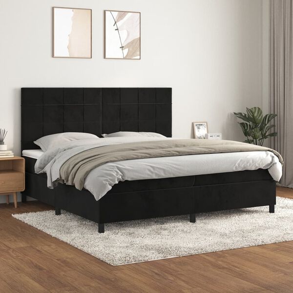 vidaXL Cama com molas/colch&atilde;o 200x200 cm veludo preto