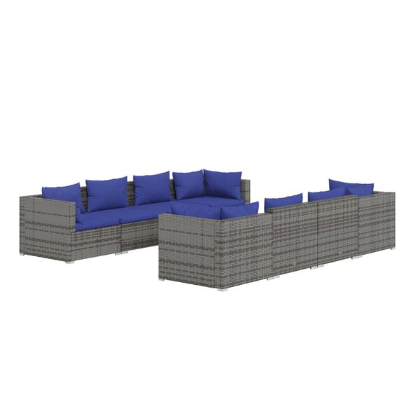 vidaXL 9 pcs conjunto lounge de jardim c/ almofadões vime PE cinzento