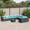 vidaXL 10 pcs conjunto sof&aacute;s de jardim c/ almofad&otilde;es vime PE preto