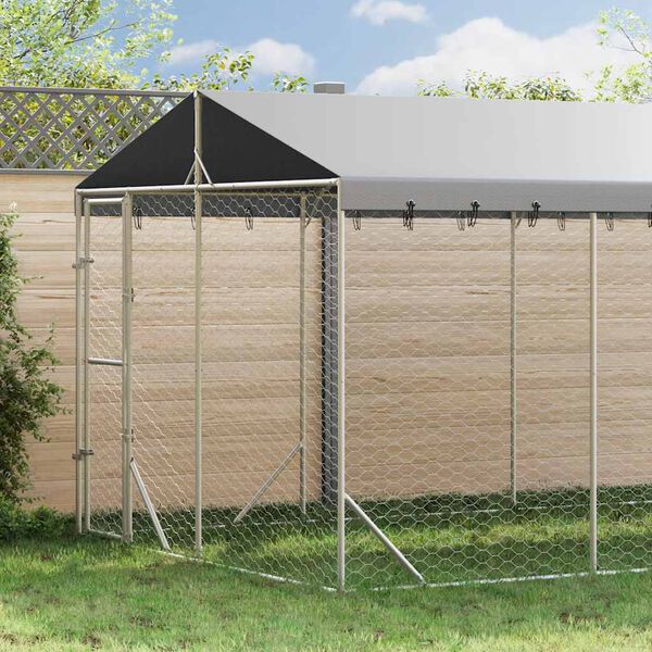 vidaXL Canil de exterior com teto 3x6x2,5 m a&ccedil;o galvanizado prateado