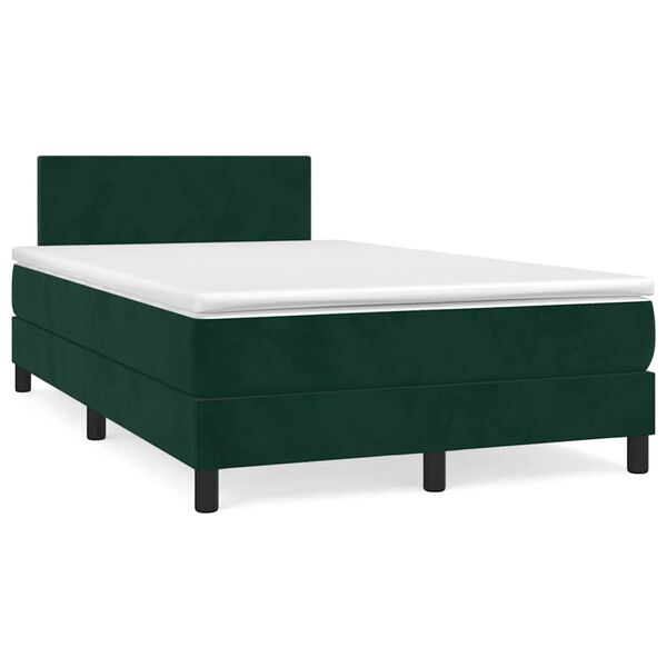 vidaXL Cama box spring com colch&atilde;o e luzes LED veludo verde-escuro