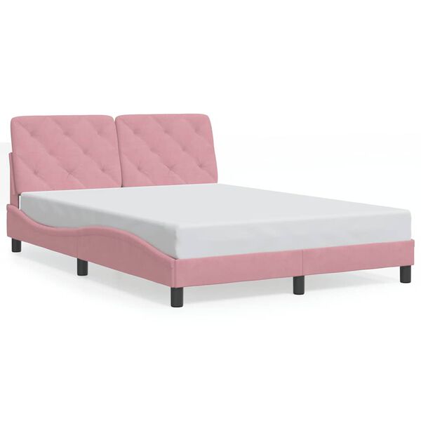 vidaXL Estrutura de cama sem colch&atilde;o 140x200 cm veludo rosa