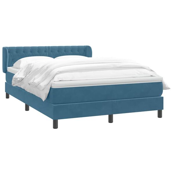 vidaXL Cama com molas/colch&atilde;o 140x210 cm veludo azul-escuro