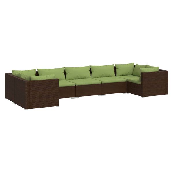 vidaXL 7 pcs conjunto lounge de jardim c/ almofad&otilde;es vime PE castanho
