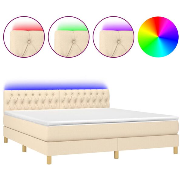vidaXL Cama box spring c/ colch&atilde;o e LED 160x200 cm tecido cor creme