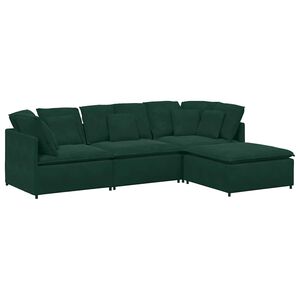 vidaXL Sof&aacute; modular com pufes e almofadas veludo verde-escuro