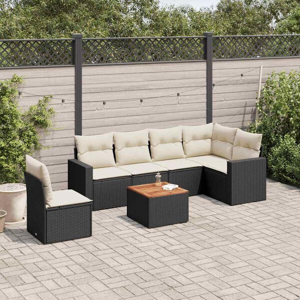 vidaXL 7 pcs conjunto de sof&aacute;s p/ jardim c/ almofad&otilde;es vime PE preto