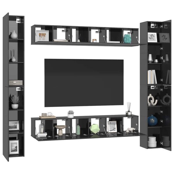 vidaXL 6 pcs conjunto de móveis de TV contraplacado cinzento brilhante